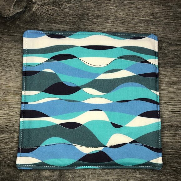 potholder abstract art blue green ocean waves watercolor swirls Pot holders hand - Picture 1 of 5